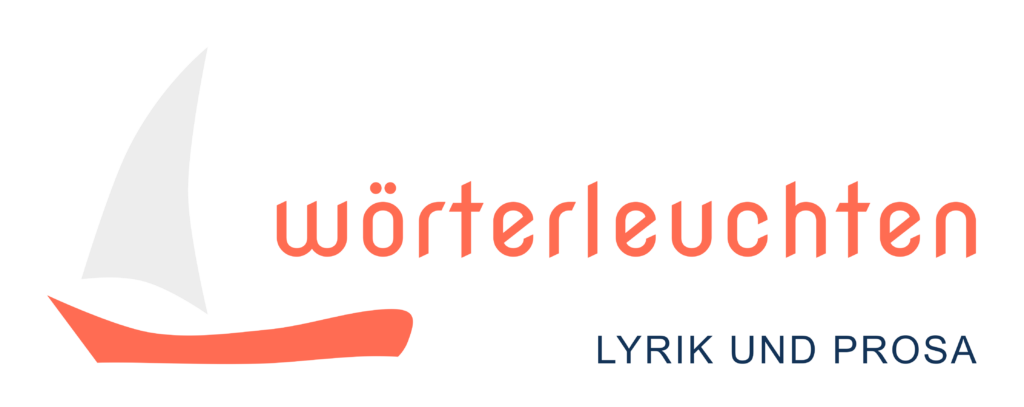 Logo von Wörterleuchten. Es zeigt links ein Segelboot, das nach links fährt, dazu den Schriftzug "Wörterleuchten" und den Untertitel "Lyrik und Prosa".